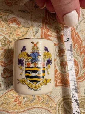 Arcadian China. Miniature 3 cm. Blackpool. A&S Stoke on China. Gold trim.